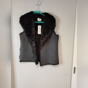 Ann Taylor Loft Black Reversible Faux Fur Vest